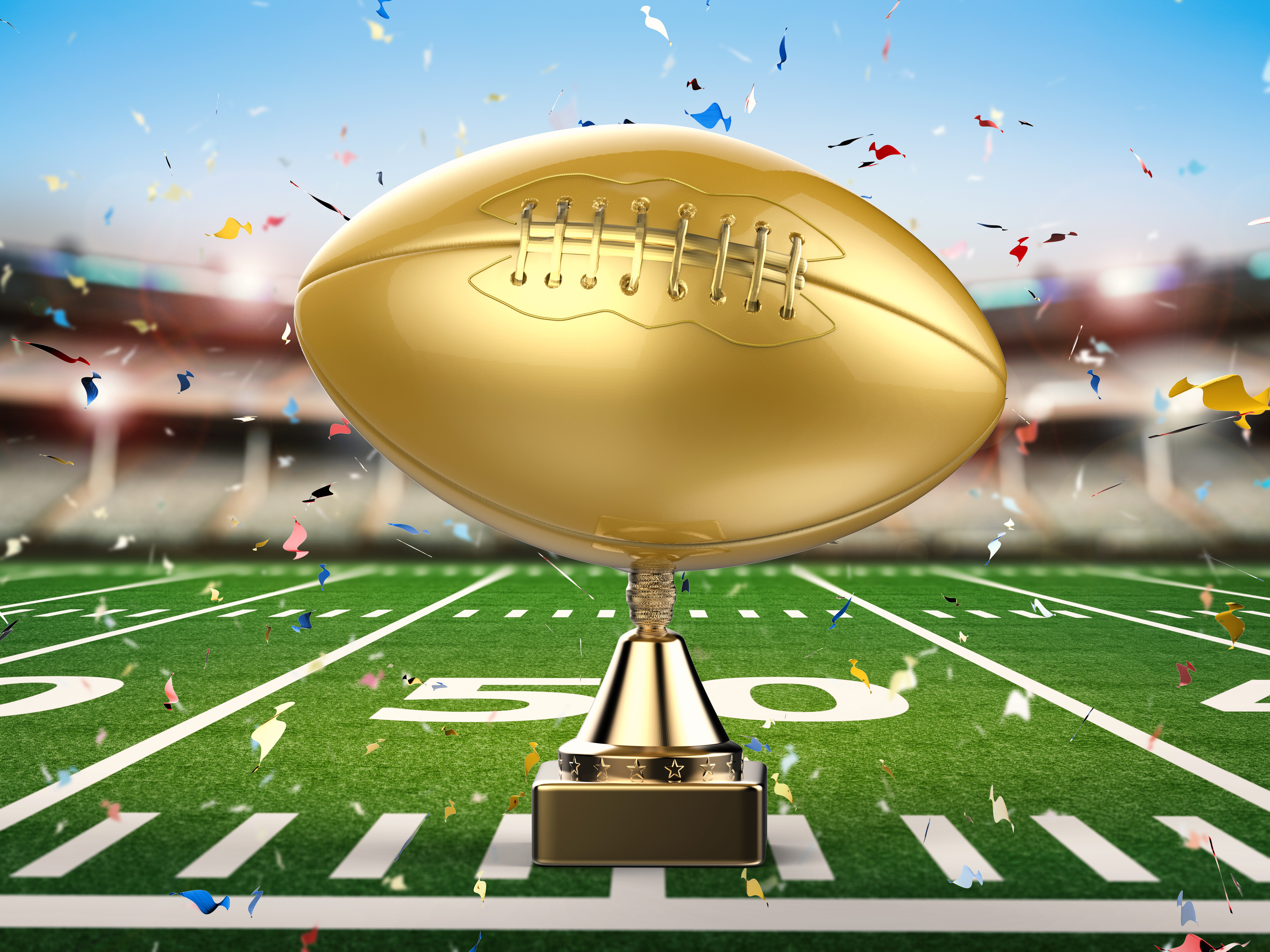 Football celebration featuring a gold trophy